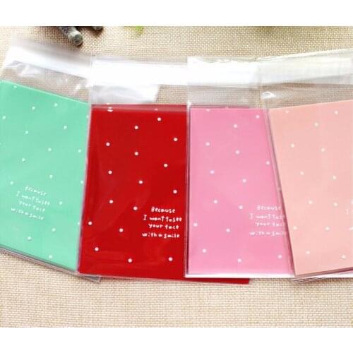 100Pcs 10*10+3cm Cute Dots Cookie Packing Bag,Self-adhesive Plastic Bags,Baking Package Bags,Small Jewelry Packaging Bags