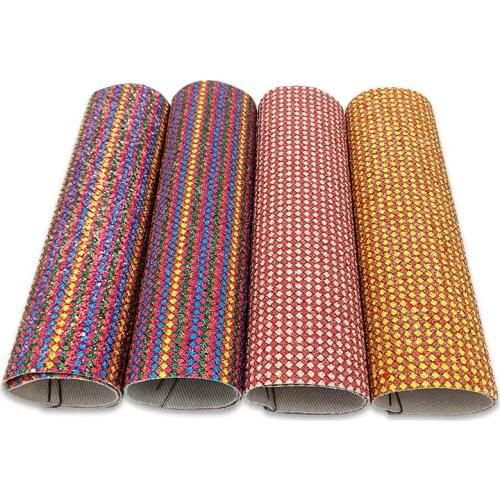 Plaid Pattern Design Multicolored Matte Color Chunky Glitter Faux Leather Fabric Sheet for Shoe/Bag/DIY Accessories/Hair Bow