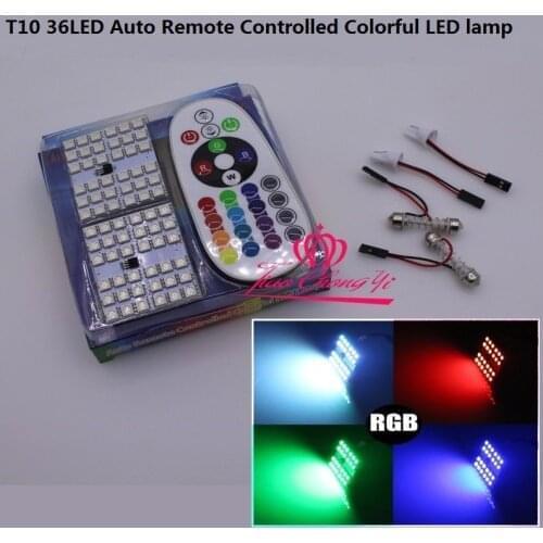 2 block T10 Festoon 24SMD RGB LED Car Dome Reading Light Lamp Bulb+ Remote Control