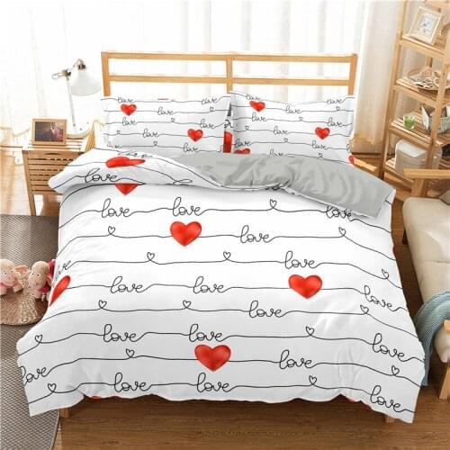 3D Love Stripe Duvet Cover Pillowcase Cartoon Bedding Set Bedclothes 2/3 Pcs Single Queen King Size Home Textiles Quilt Cover