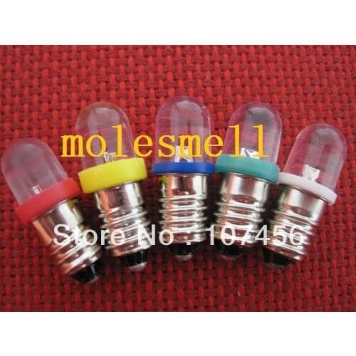 Free shipping 20pcs Red+Yellow+Blue+Green+White 9V 12V E10 1447 style Screw In Led Bulb Light