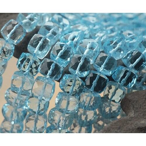 AA loose beads Topaz square faceted blue 6-7mm for DIY jewelry making 18cm FPPJ wholesalenature