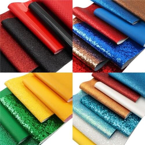 Cartoon Characters Color Series Faux Leather Sheets Shimmer Glitter Lychee Jelly Synthetic Leather Fabric Set for Bows Making
