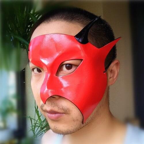 Mens Masquerade Mask 100% Cowhide Real Leather Half Face Devil Masks Singer Party Bar Dance Cosplay Costume Props Halloween