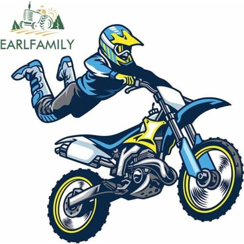 EARLFAMILY 13cm x 12.1cm for Motocross Rider Doing Trick Decal Vinyl Car Sticker 3D Funny Anime Motorcycle Car Bumper