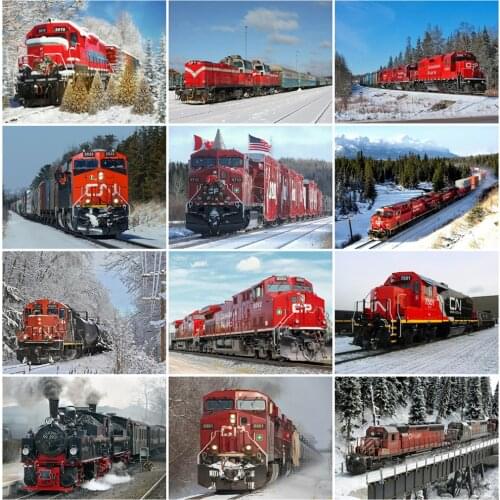 EverShine Diamond Painting Train Bead Embroidery Diamond Mosaic Landscape Handmade Gift Winter Wall Art Full Square