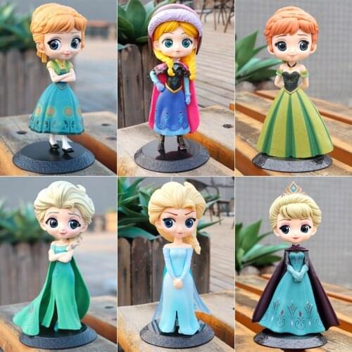 Disney Princess Figure Toys Q Posket Elsa Anna PVC Collectible Model Dolls