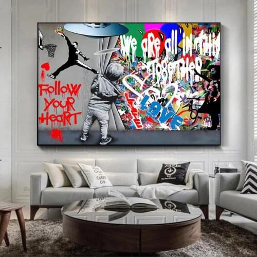 Bansky Graffiti Art Kids Behind The Curtain Canvas Painting Street Wall Art Posters and Prints Modern Picture Living Room Decor