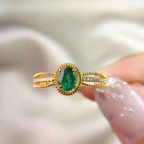 Natural emerald ring Free shipping 925 sterling silver 4*5mm gemstone Fine jewelry