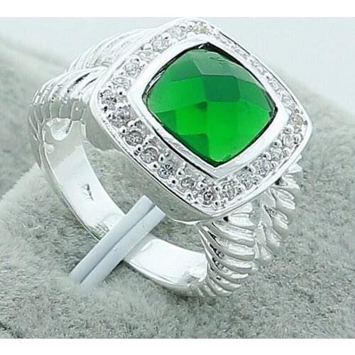 2019 New Arrival 925 Sterling Silver Green Gem Square Round Rings For Women Wedding Engagement Jewelry Gift