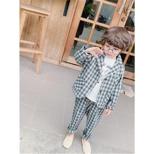 Boy Suits Formal Fashion Plaid Boys Blazers Pants 2pcs Baby Boy Wedding Clothes Kids Clothing Toddler Baby Sets Spring Autumn