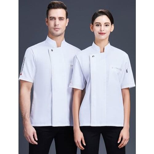 2021 Man Women Short Sleeve Chef Uniform Hotel Bakery Kitchen Jackets Catering Restaurant Cooking Canteen Cook Coat Work Wear