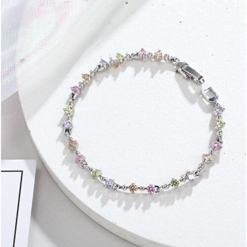 MxGxFam ( 17.3 cm * 4 mm ) Elegant Multicolor Zircon Bracelets For Women Fashion Jewelry AAA+ White Gold Plated