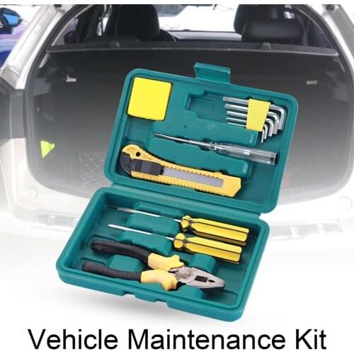 11Pcs/Set Car Repair Kit Portable Multifunctional Mixed Hardware Tools Vise Ratchet Wrench Tool Combination Emergency Tools