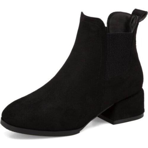 2021 Autumn Winter New Fashion Korean Style Modern Boots for Lady Round Toe Middle Heel Slip-on Shallow Shoes Comfortable