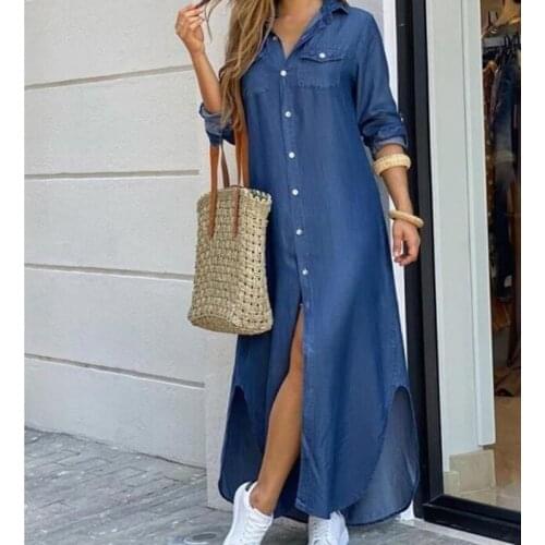 Autumn New Women Long Sleeve Turn-down Collar Letters Print Long Dresses Casual Button Shirt Dress Vestidos Mujer 2021