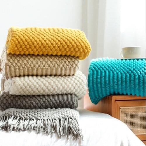 New Nordic Knitted Blanket Shawl Hotel Bed Travel Blanket Sofa Throw Blanket with Tassels Air Condition Blankets