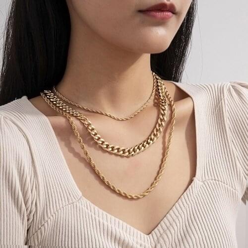 New Gold Silver Color Punk Exaggerated Twist Thick Chain Necklaces For Women Vintage Fashion Multilevel Chains Female Jewelry