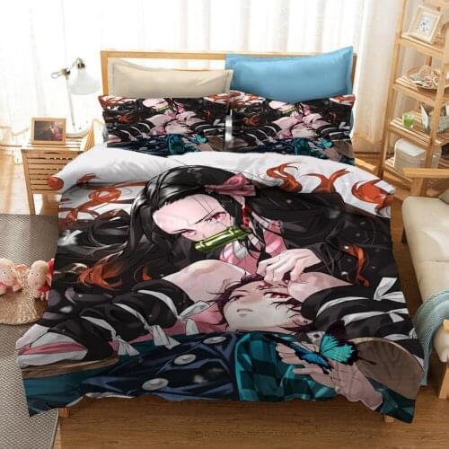 Anime Bedding Set Demon Slayer Comforter Bed Linen Twin Queen King Single Size 3d Kids Girl Boys Cartoon Duvet Cover Sets Nezuko