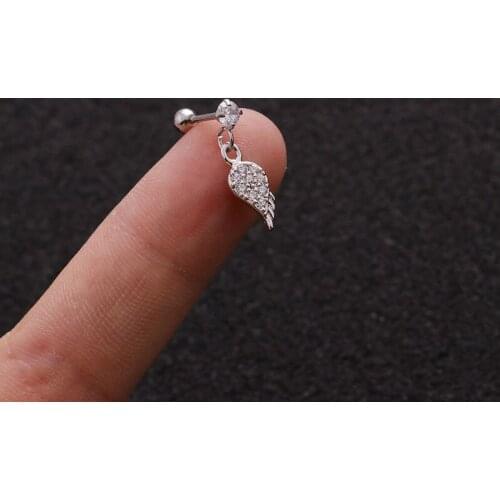 Simple Cute Small Zircon Leaf Pendant Ear Cartilage Clip Cuff Fashion CZ Gold Color Steel Bar Ear Stud Jewelry