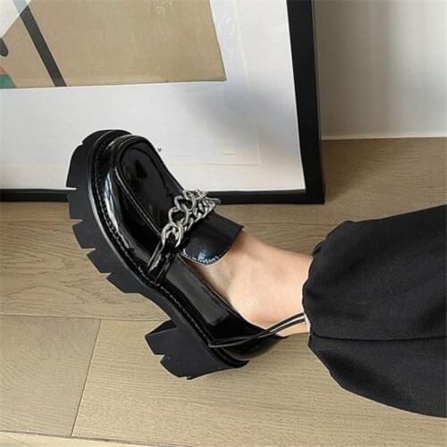 PXELENA Vintage Punk Rock Gothic Loafers Women Real Genuine Leather Metal Chain Block Chunky High Heel Platform Thick Sole Shoes