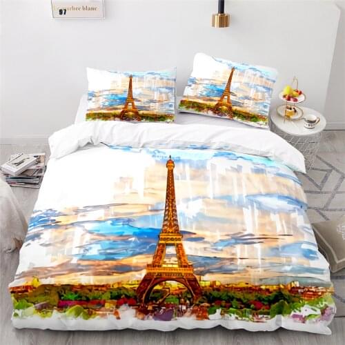 Romantic Paris Tower Love Fireworks Series Design Duvet Bed Cover Pillowcase Bedding Set Adult Bedroom Decoration Home Textile