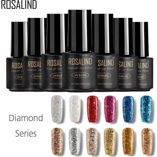 ROSALIND Gel 1S Black Bottle 7ML Diamond Glitter W01-29 Gel Nail Polish Nail Art UV LED Soak-Off Glitter Platinum Glue