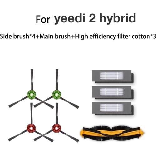 Replacement Kits for Yeedi 2 hybrid Vacuum Cleaner Robot Accessories Side Brushes 4pcs, Dust Box Filter 3pcs,Main Brush