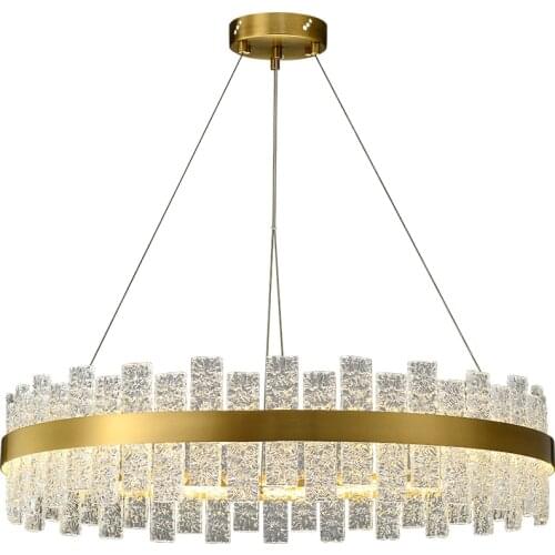 Nordic Modern Chandeliers Lighting Fashion Round Living Room Restaurant Water Ripple Glass Light Fixture Full Copper Hanglamp