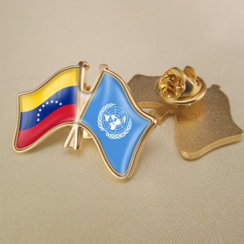 United Nations and Venezuela Crossed Double Friendship Flags Lapel Pins