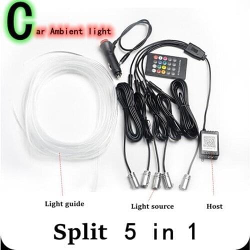 RGB LED Strips Ambient Light APP Bluetooth Control for Car Interior Atmosphere Light Lamp 8 colors DIY Music 6M Fiber Optic Band