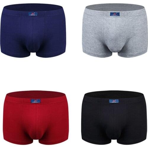 New Men Underwear Plain Pants Pure Cotton Youth Four Corners Breathable middle waist Baggy Shorts Underwear Men 4pcs/lot