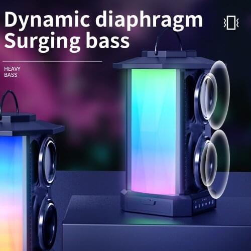 Outdoor Lantern Shape Bluetooth Speaker 50W High-power Stereo Subwoofer Colorful Music Wireless Audio Support TF Card FM Radio