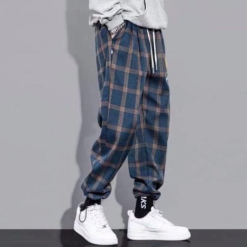 Vintage Harajuku Plaid Pants Men Streetwear Joggers Pants Sport Sweatpants Wide Leg Ankle Length Trousers Techwear Clothes
