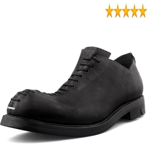 Leather Harajuku Vintage New Genuine Mens Dress High Quality Thick Bottom Increase Round Toe Lace Up Male Low Help Shoes