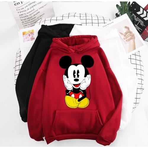 Disney Mickey Mouse Women Clothing Hoodies Women 2020 Oversize Mickey Print Plus Fleece Hooded Crop Top Womens Pullover
