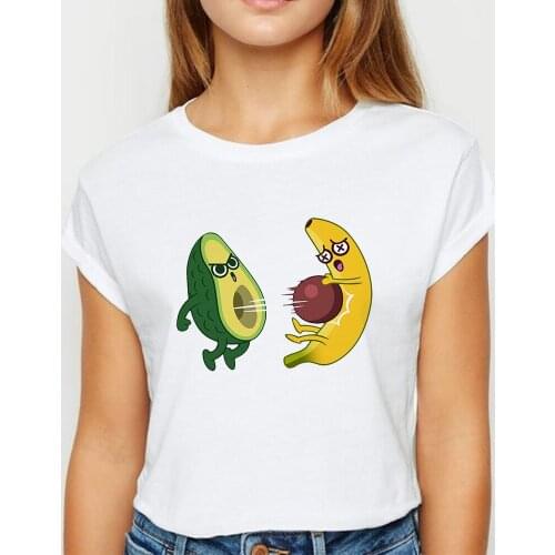 Avocado and Banana Print Women T-shirt Top Kawaii Summer Female T Shirts Streetwear Ladies Tops Short T-Shirt Woman Tshirts