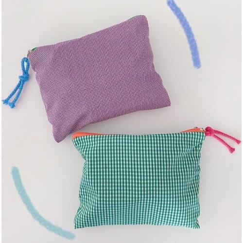 Women Girls Contrast Color Cosmetic Bag Simple Plaid Pattern Makeup Bag Large Capacity Portable Travel Big Bath Cosmetic Bags