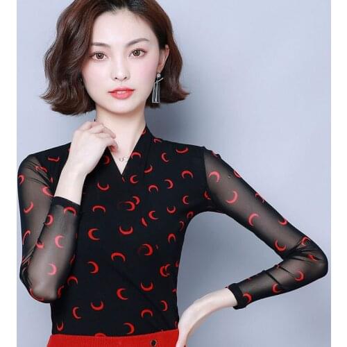 Women Spring Autumn Style Lace Blouses Shirts Lady Casual V-Neck Three Quarter Sleeve Flower Printed Lace Blusas Tops DD8075