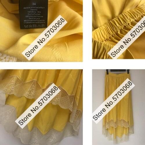 Elfstyle Ladies High Waist Jacquard Midi Skirt With Lace Patchwork & Elastic Waist Detail