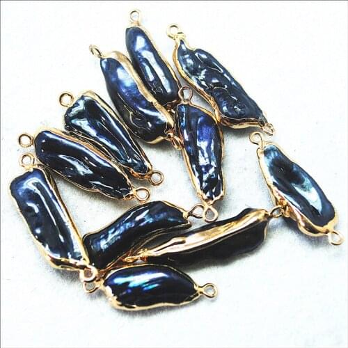 4pcs black pearl connectors biwa size 20-30mm cultured freshwater pearl for women bracelets making assorted shape top fashion