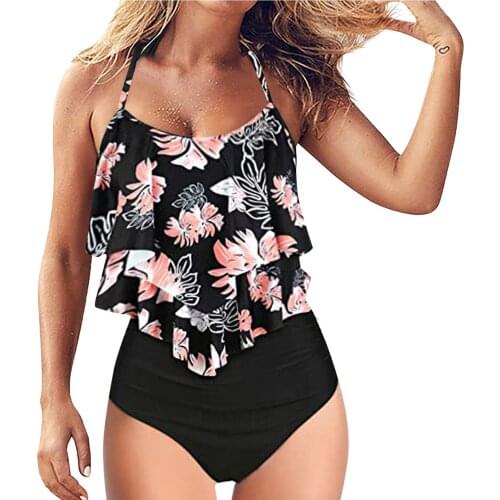 Flower Printed Womens Swimwear Sexy Gradient Female Bikini Set One-Piece High Waist Sexy Swimsuit Beachwear купальник женский