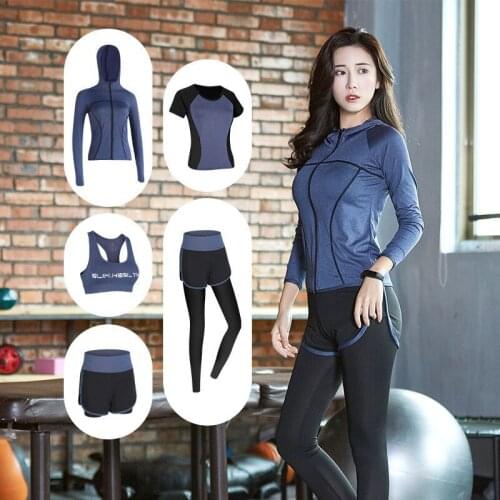 2021 New Women Yoga Sets 2/3/4/5PCS Seamless Long Sleeve Crop Top High Waist Gym Fitness Leggings Workout Sportswear Sport Suit