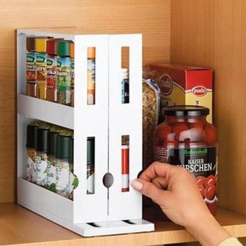 2-layer Multi-Function Rotatable Push-pull Rack Food Storage Box Seasoning Rack Shelf Rangement Cuisine Kitchen Storage