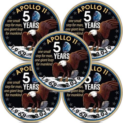5pcs/lot American Apollo Silver Plated Coin For The Earth to The Moon The First Step Eagle coins Souvenirs