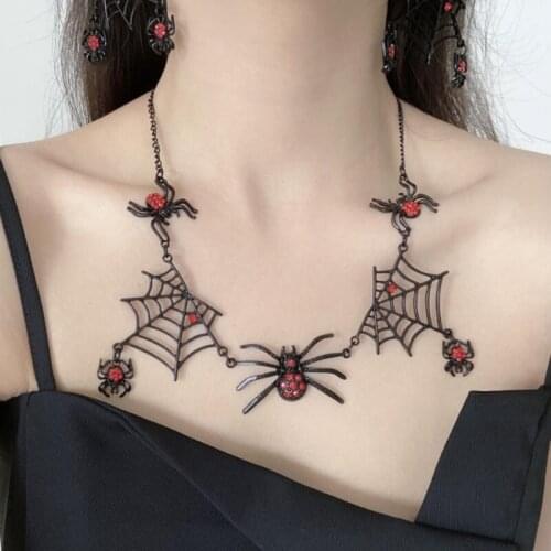 Halloween Spider Earrings Spider Web Earrings Rhinestone Spider Drop Dangle Earrings Black Spiderweb Earrings Necklace
