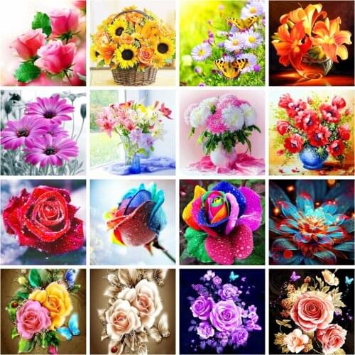 MOONCRESIN5D Diamond Painting Cross Stitch Flowers Full Drill Square Diamond Embroidery Decoration For Home Gift