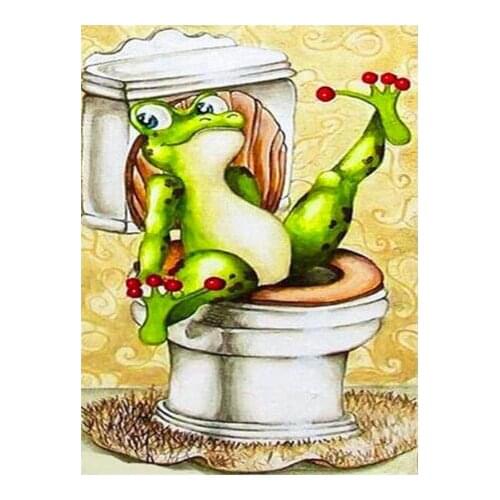DIY Diamond Painting Frog Toilet Full Diamond Square Animal Embroidery Cross Stitch for Sale Autumn Home Decoration Painting