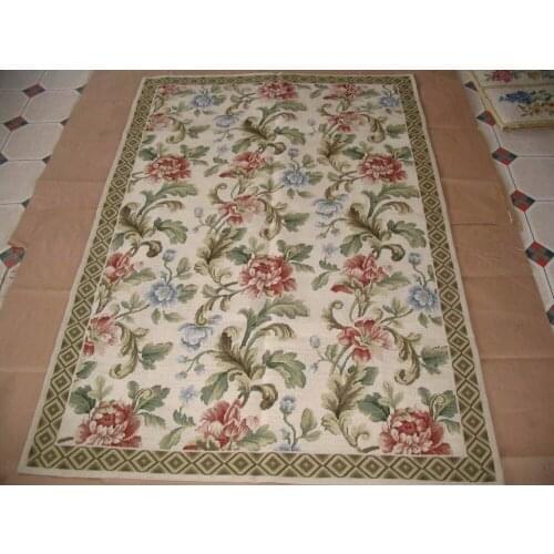 Free shipping 4'X6' needlepoint rugs,New Zealand woolen rugs aubusson designs Light Green