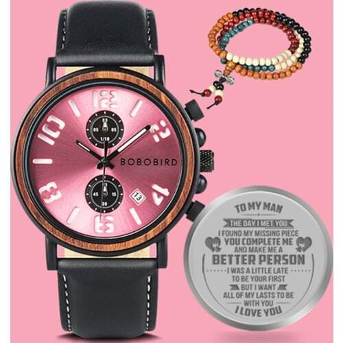 BOBO BIRD Wood watches Engrave Back Date Display Genuine Leather Band Mens Watches Dropshipping 2019 Gift Box erkek kol saati